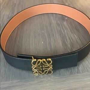 Loewe Black and Tan Leather Belt with Gold Buckle